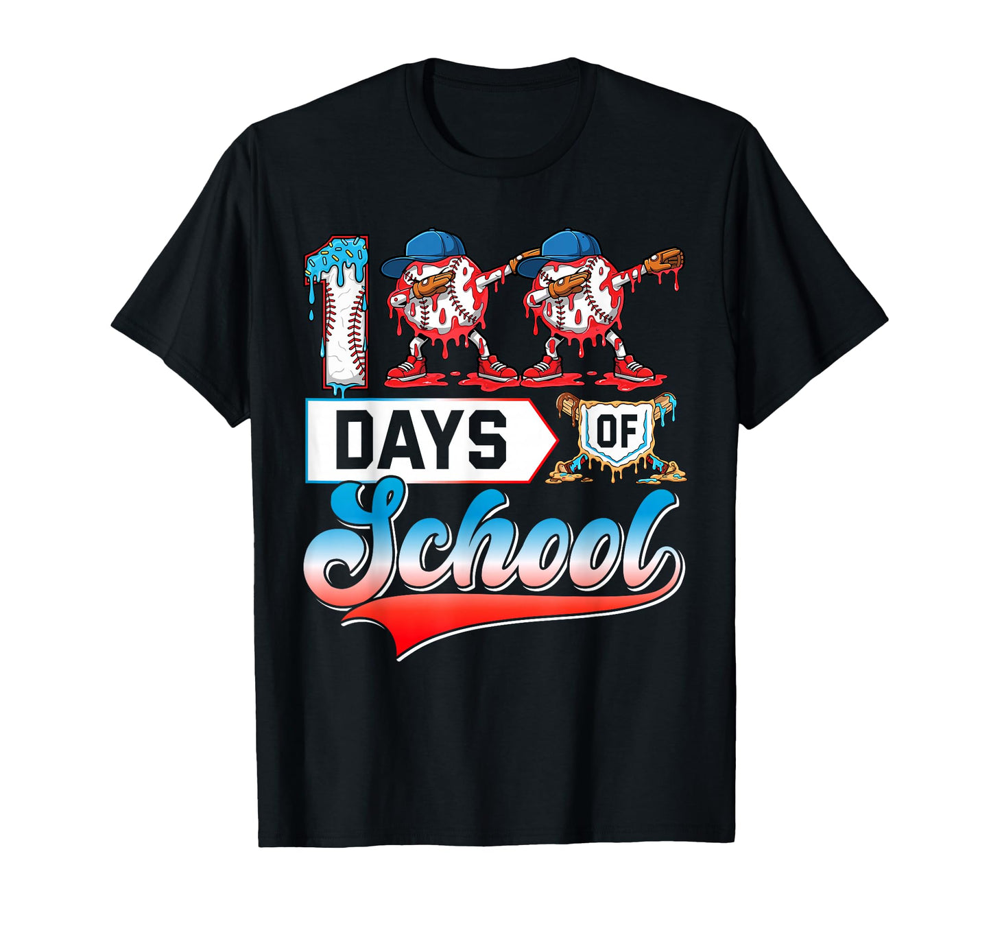 100 Days of School Boys Baseball Drip 100th Day Dabbing Ball T-Shirt