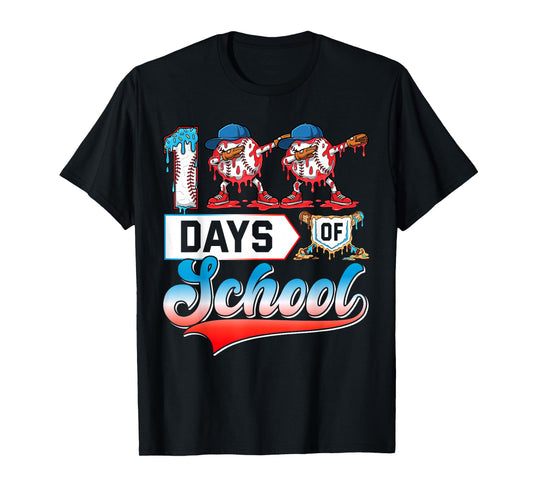 100 Days of School Boys Baseball Drip 100th Day Dabbing Ball T-Shirt