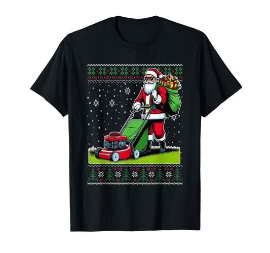 Christmas Santa Claus Mowing Lawn Ugly Christmas Sweater T-Shirt