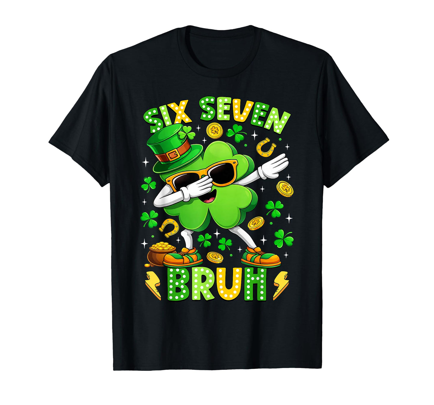Six Seven Bruh Meme 67 Dabbing Shamrock St Patricks Day Kids T-Shirt