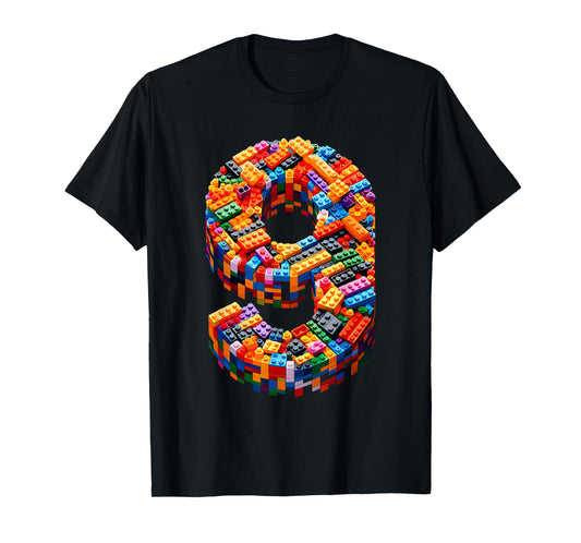 9 Year Old Blocks Building Master Builder 9th Birthday Boy T-Shirt