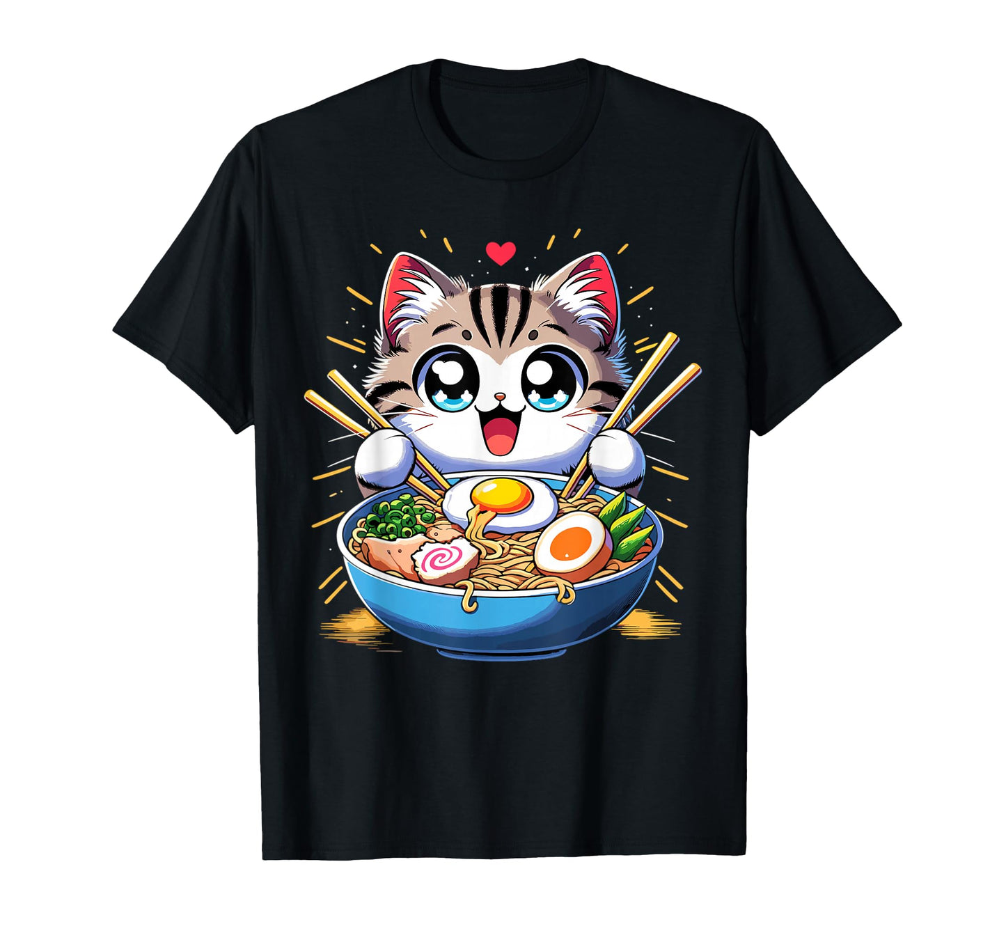 Kawaii Cat Japanese Anime Manga Cat Ramen T-Shirt
