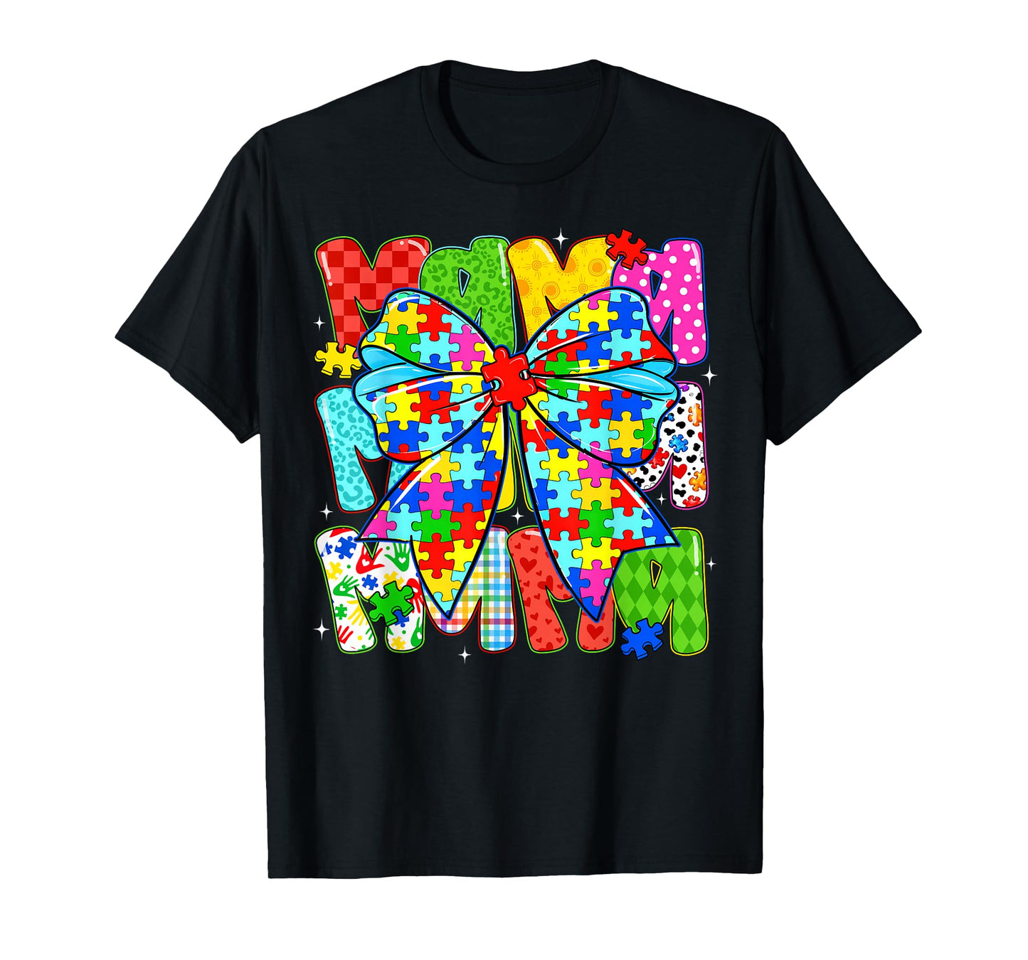 Autism Awareness Mama Puzzle Piece Coquette Bow Ribbon Women T-Shirt