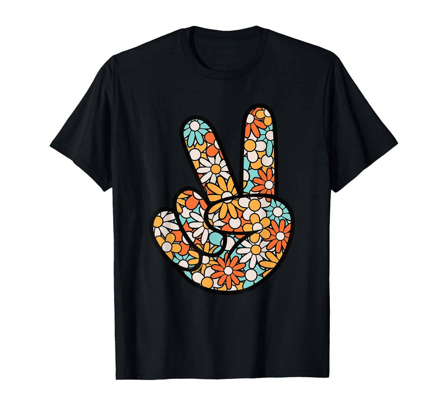 Peace Hand Sign Hippie Flower Groovy 60s 70s Party Outfit T-Shirt