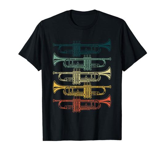 Trumpet Gift Trumpet Player Accessories & Stuff Unisex-Adults & Kids Black Cotton T-Shirt Small Retro Jazz Music T-Shirt