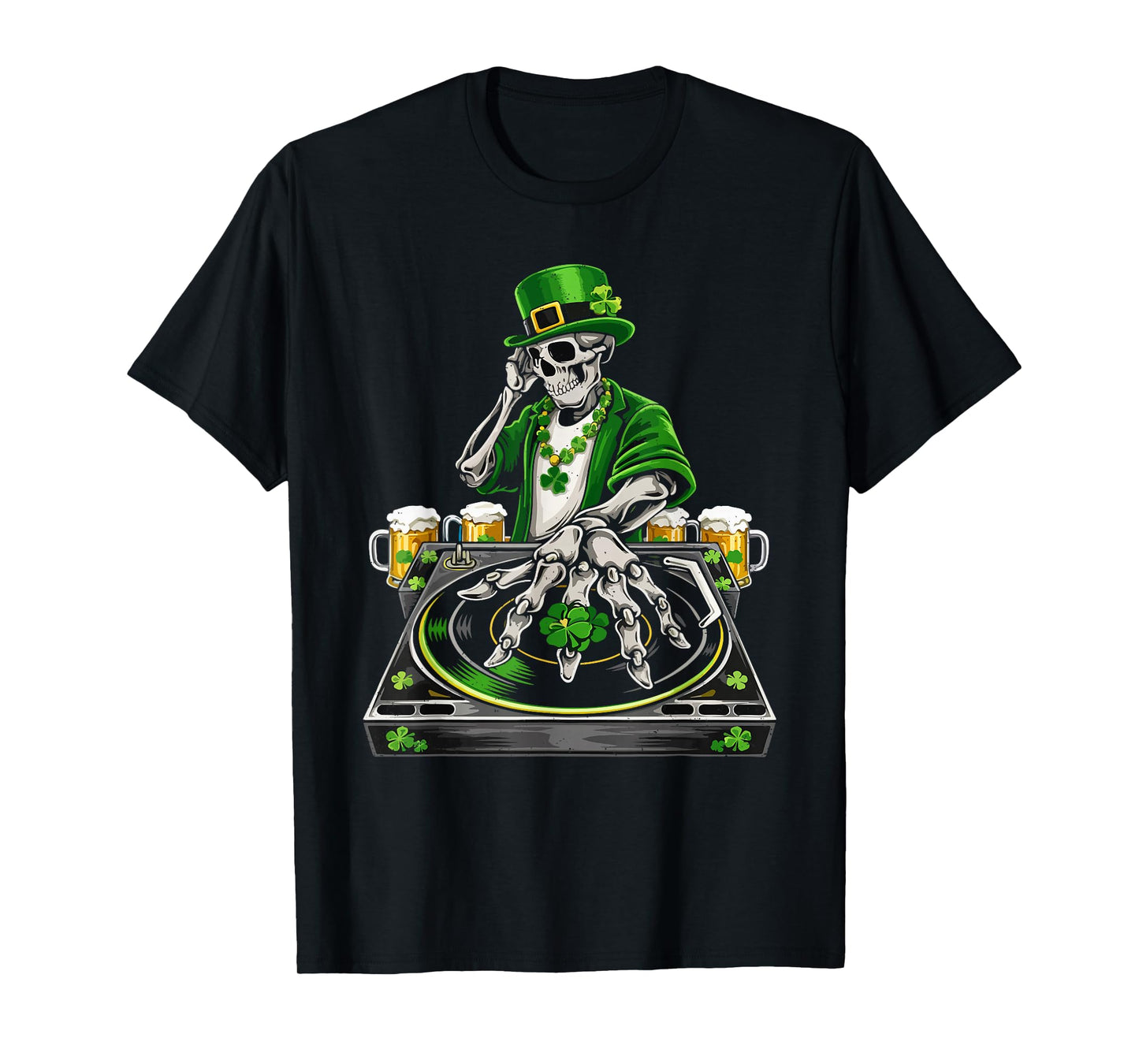 St Patricks Day Skeleton DJ Shamrock Irish Pride T-Shirt