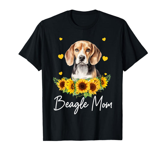 Womens Sunflower Beagle Mom Dog Lover T-Shirt