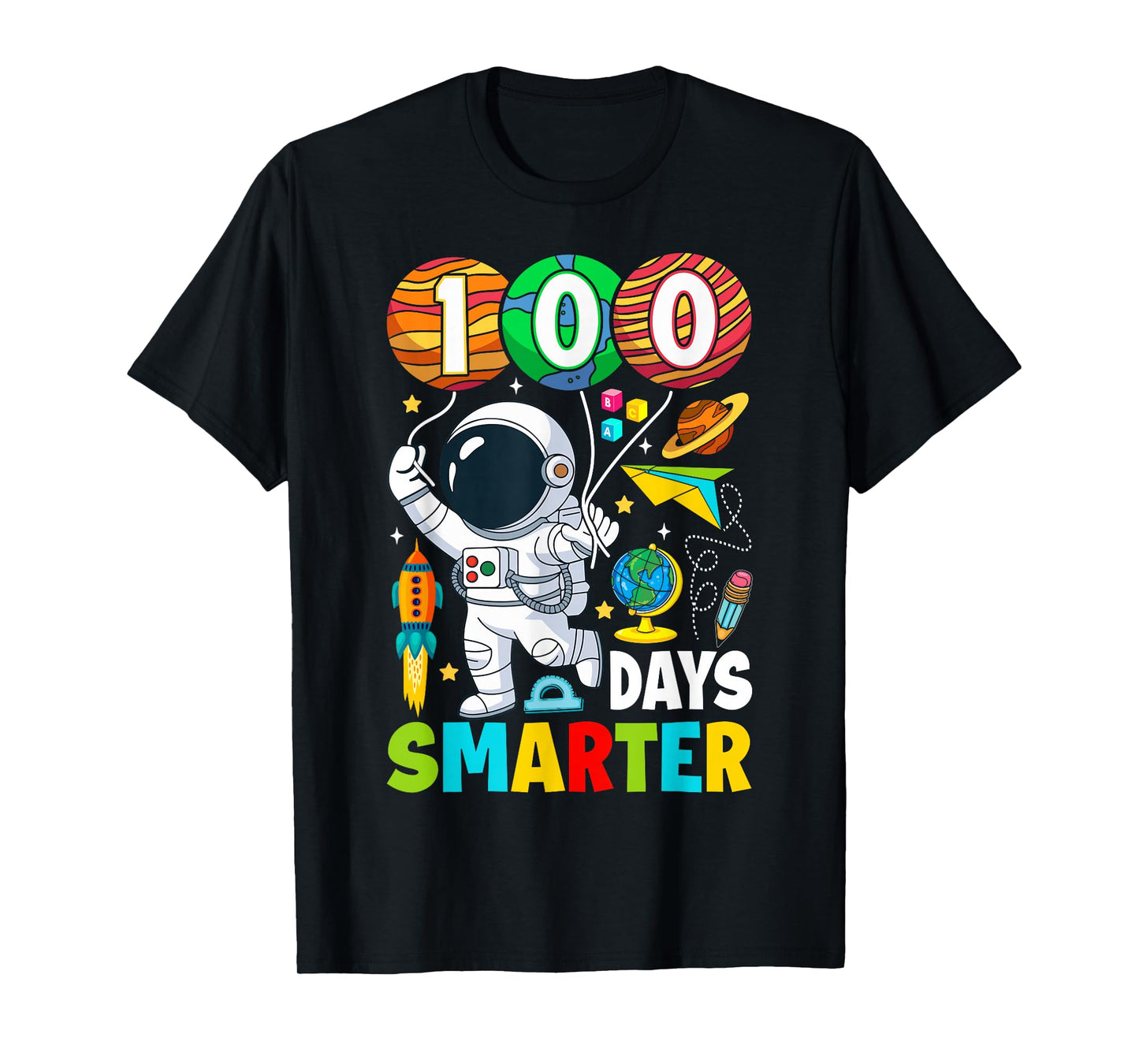 100 Days Smarter 100th Day of School Astronaut Space Kids T-Shirt
