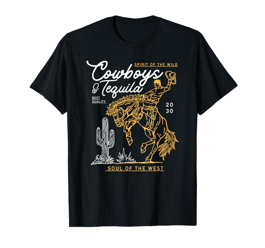 Cowboys And Tequila Country Rodeo Vintage Horse Riding Texas T-Shirt