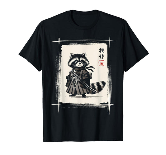 Samurai Raccoon Japanese Art Sumi-e Kawaii Funny Raccoon T-Shirt