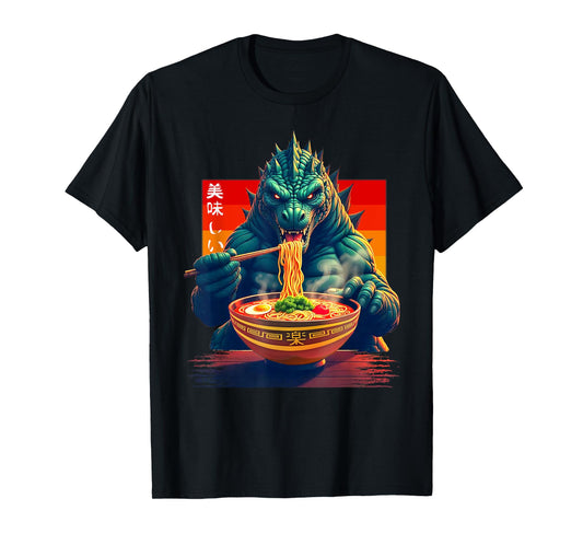 Funny Kaiju Eating Ramen Japanese Monster Lover Birthday T-Shirt