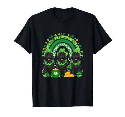 Three Cute Newfoundlands St. Patrick's Day Shamrocks Rainbow T-Shirt