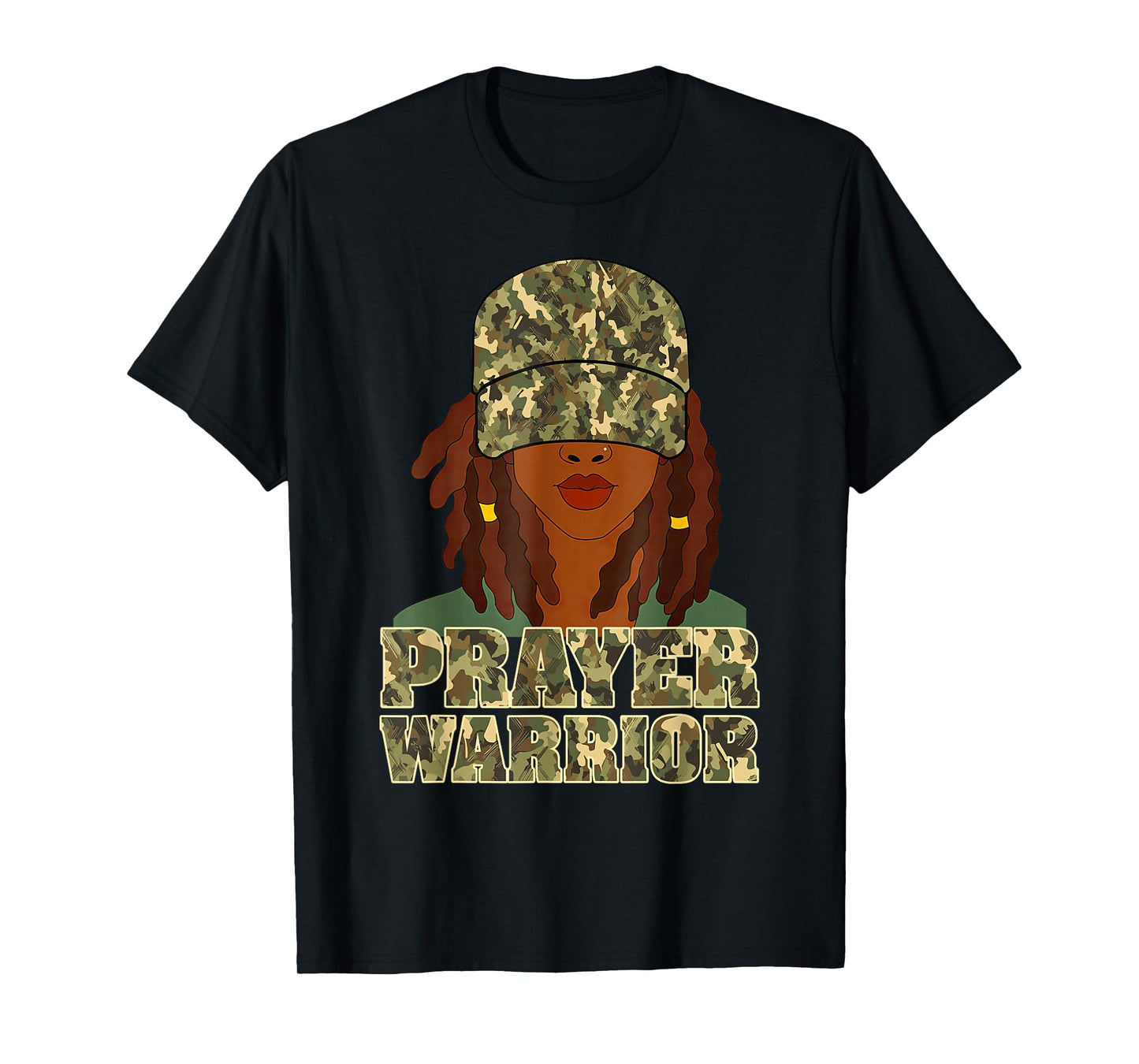 Camo Hat Prayer Warrior God Jesus Christian Black Girl Women T-Shirt