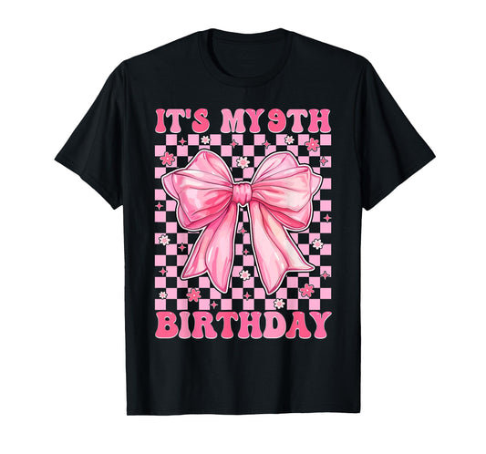 Birthday Girls Pink Coquette Bow It's My 9Th Birthday Girl T-Shirt
