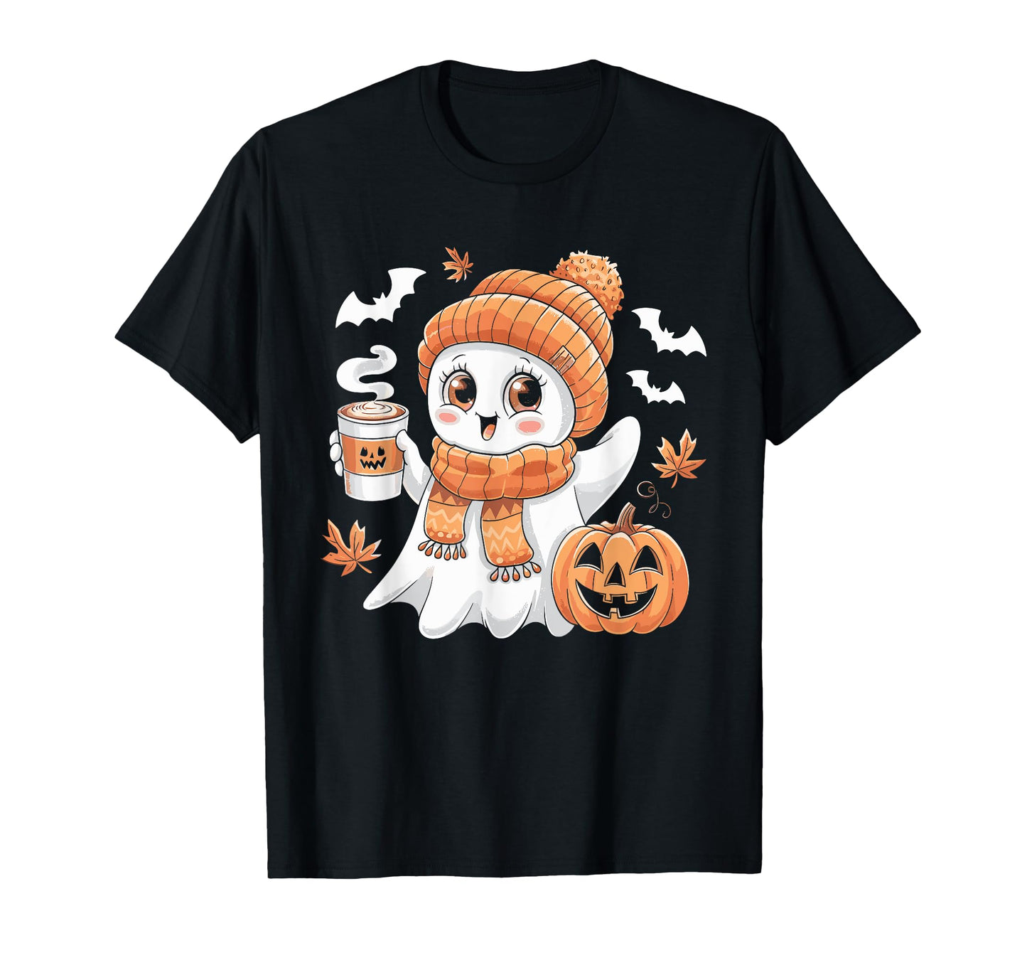 Cute Ghost Drinking Coffee Halloween Ghost Ice Coffee Womens T-Shirt