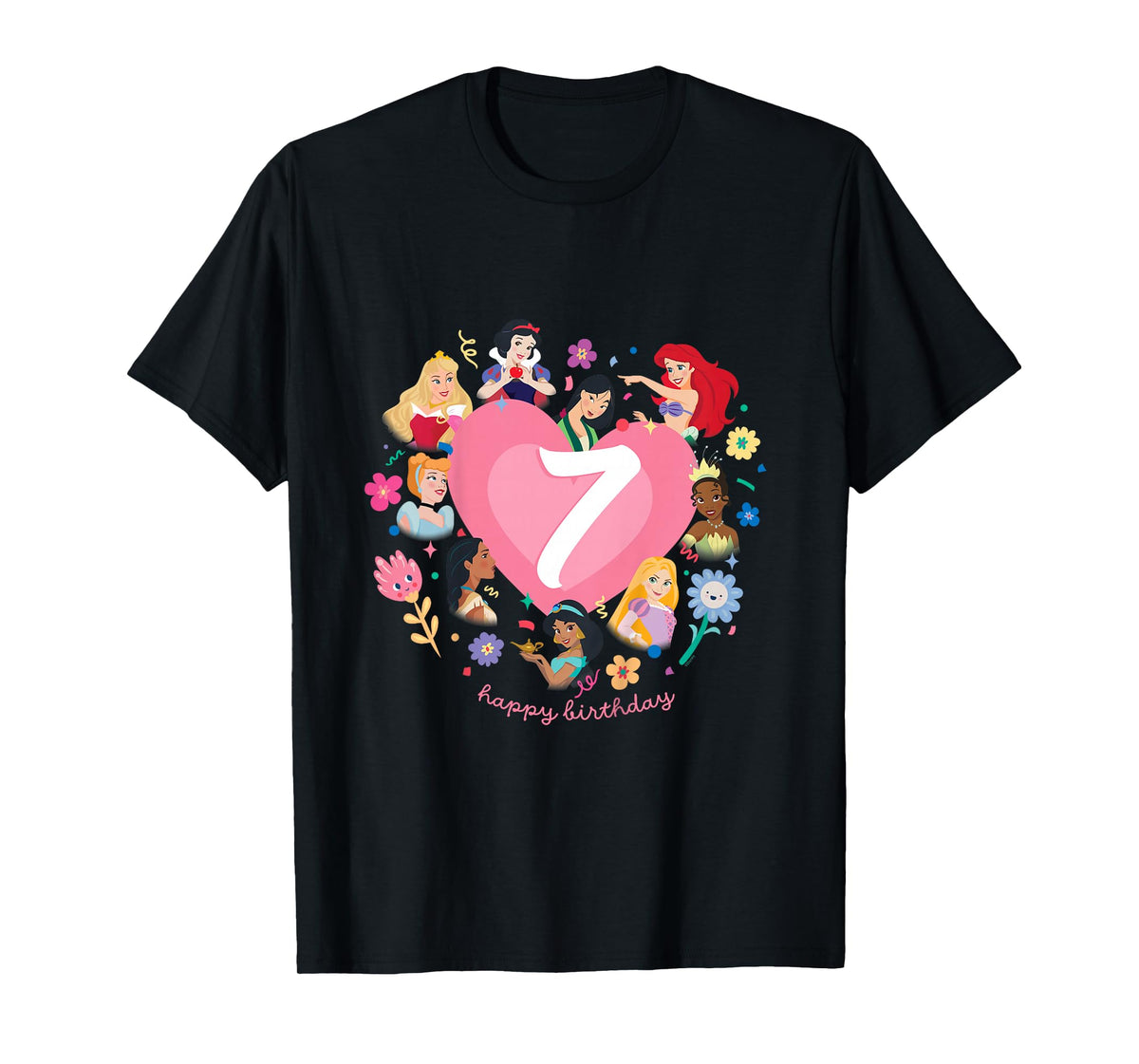 Disney Princess Heart 7 Years Old Happy Seventh Birthday T-Shirt