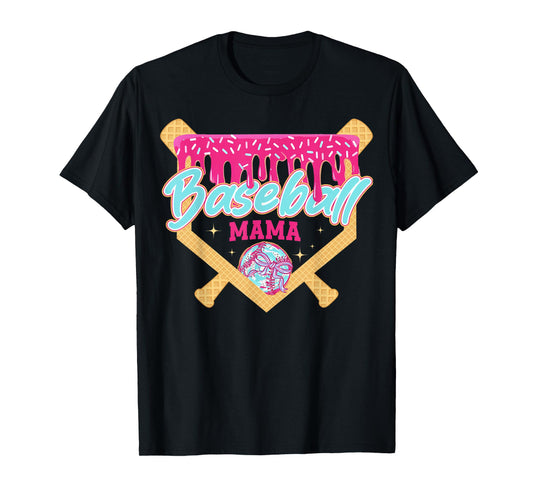 Baseball Mom Drip Ice Cream Baseball Mama Mother's Day T-Shirt