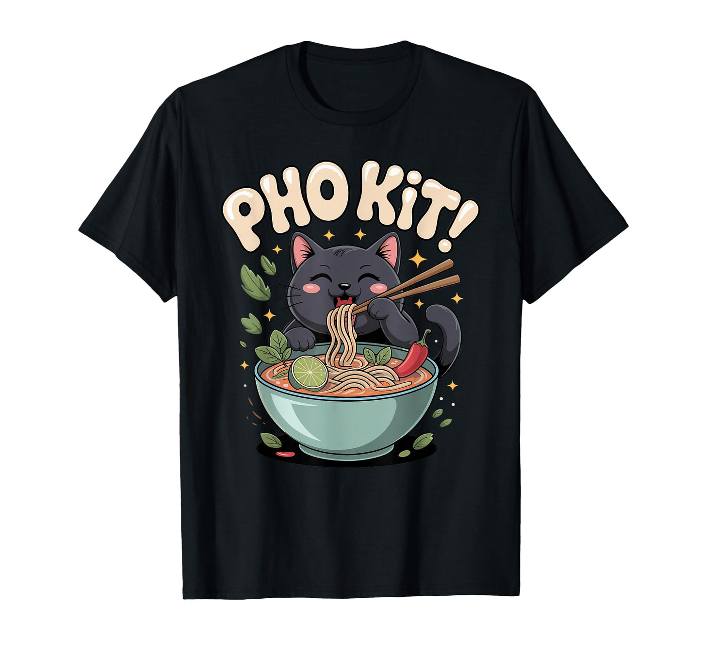 Black Noodle Cat Vietnamese Food Pho Kit T-Shirt