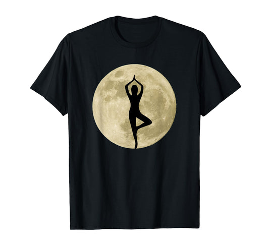 Yoga Pose Tree Vrikshasana Asana Full Moon T-Shirt