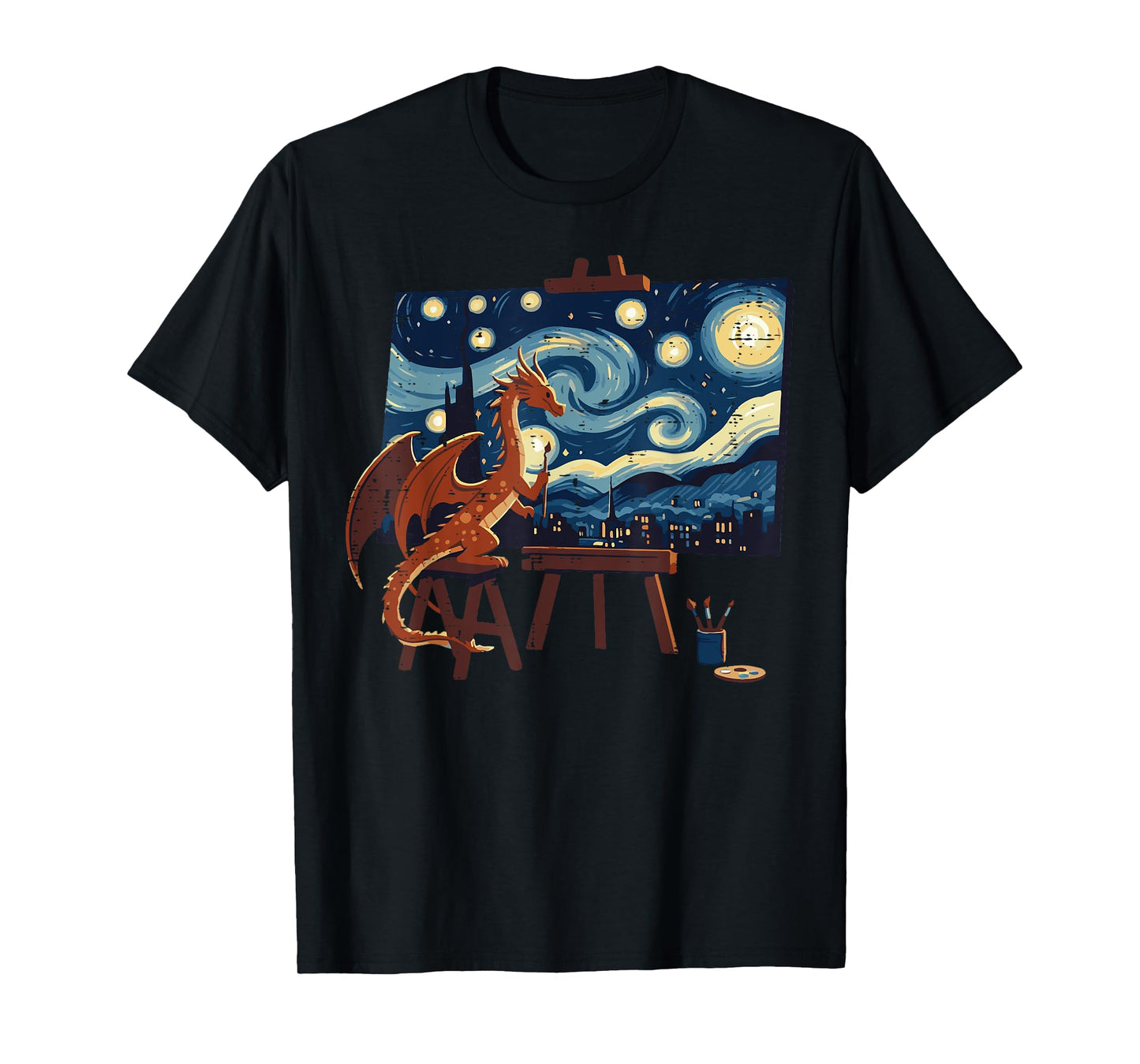 Dragon Painting Starry Night Funny Fantasy Art Men Women Kid T-Shirt