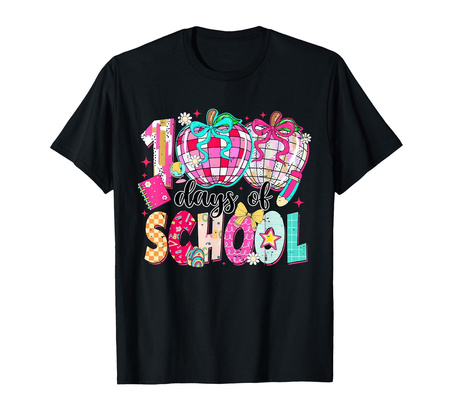 100 Days of School Coquette Disco Ball Teacher Kid 100th Day T-Shirt
