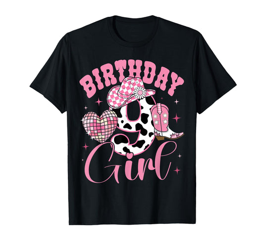 Happy 9th Birthday Girl Outfit Rodeo Western Cowgirl Cowboy T-Shirt