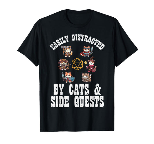 Gaming Easily Distracted By Cats Side Quests Boys Kids Men T-Shirt