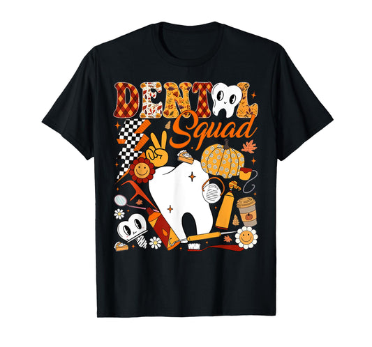 Dental Squad Fall Retro Tooth Dental Life Pumpkin Autumn T-Shirt