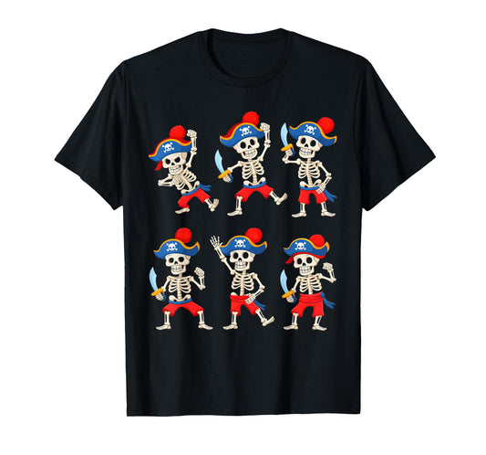 Dancing Skeleton Pirate Halloween Costume Boys Girls Kids T-Shirt
