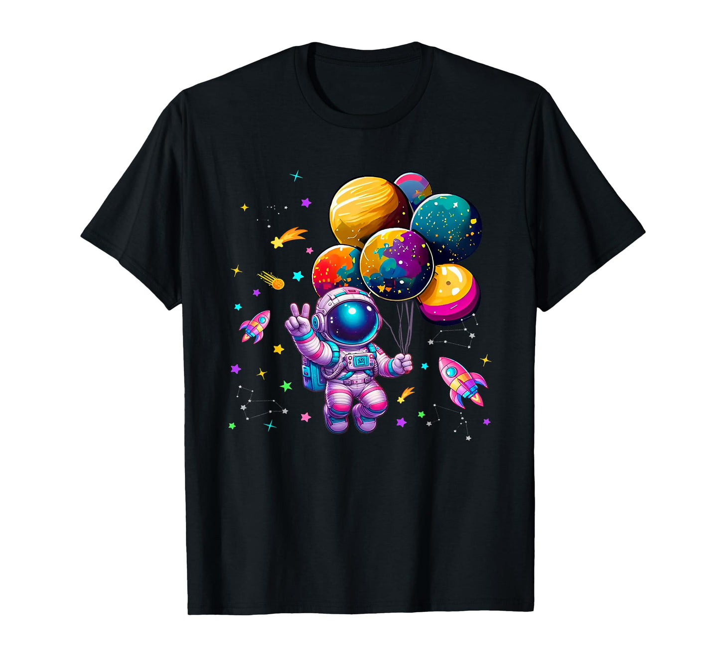 Astronaut Holding Planet Balloons Girls Toddler Kids T-Shirt
