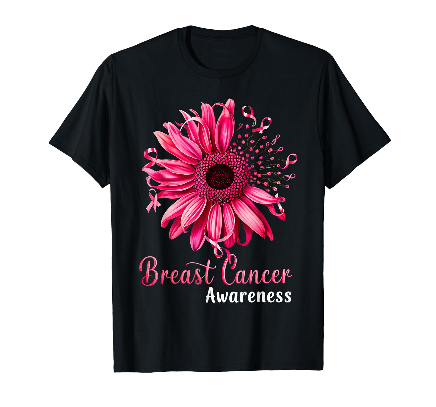 Sunflower Breast Cancer Awareness Pink Ribbon in October T-Shirt