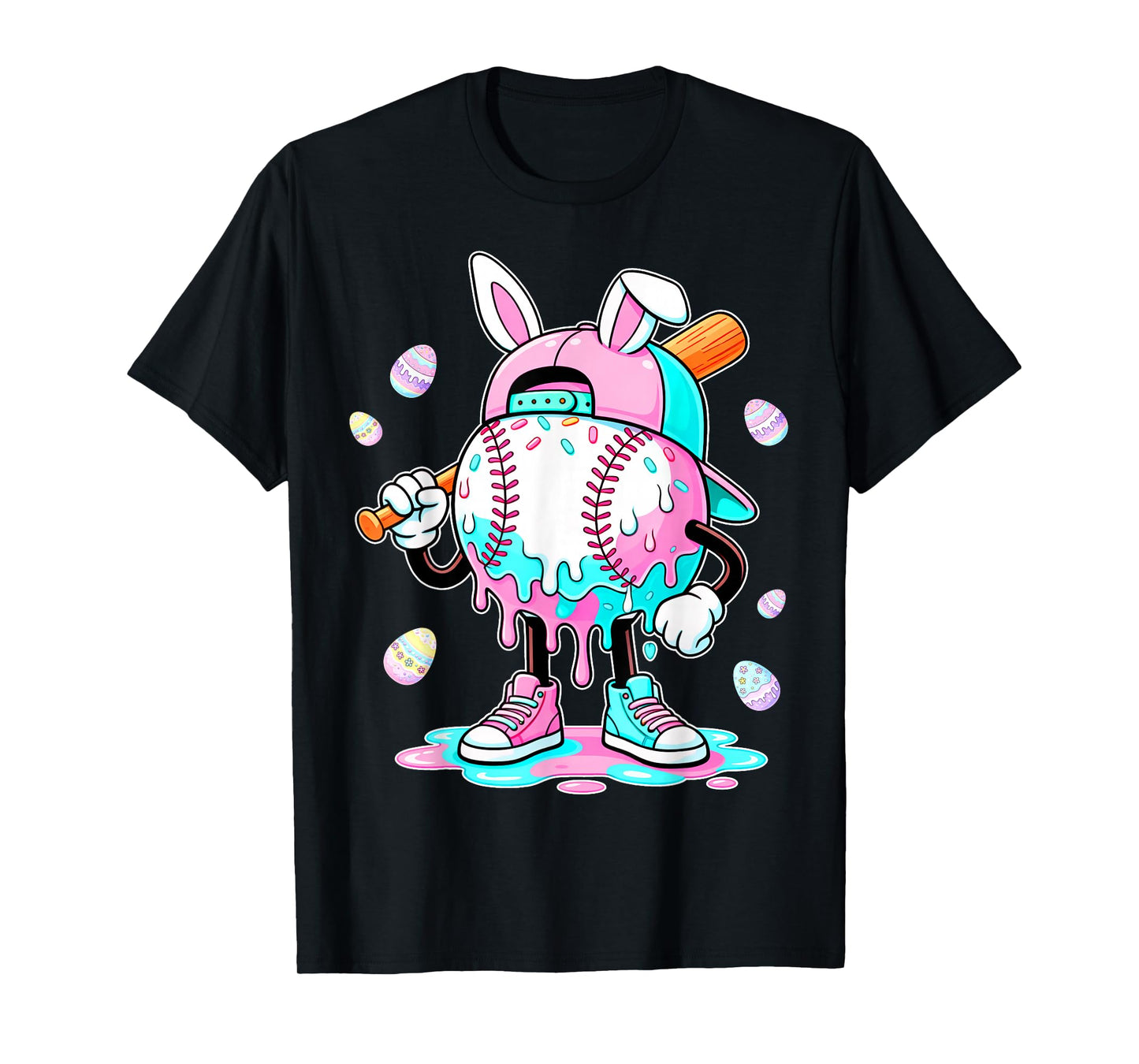 Dripping Drip Tie Dye Baseball Easter Bunny Men Boy Kid T-Shirt