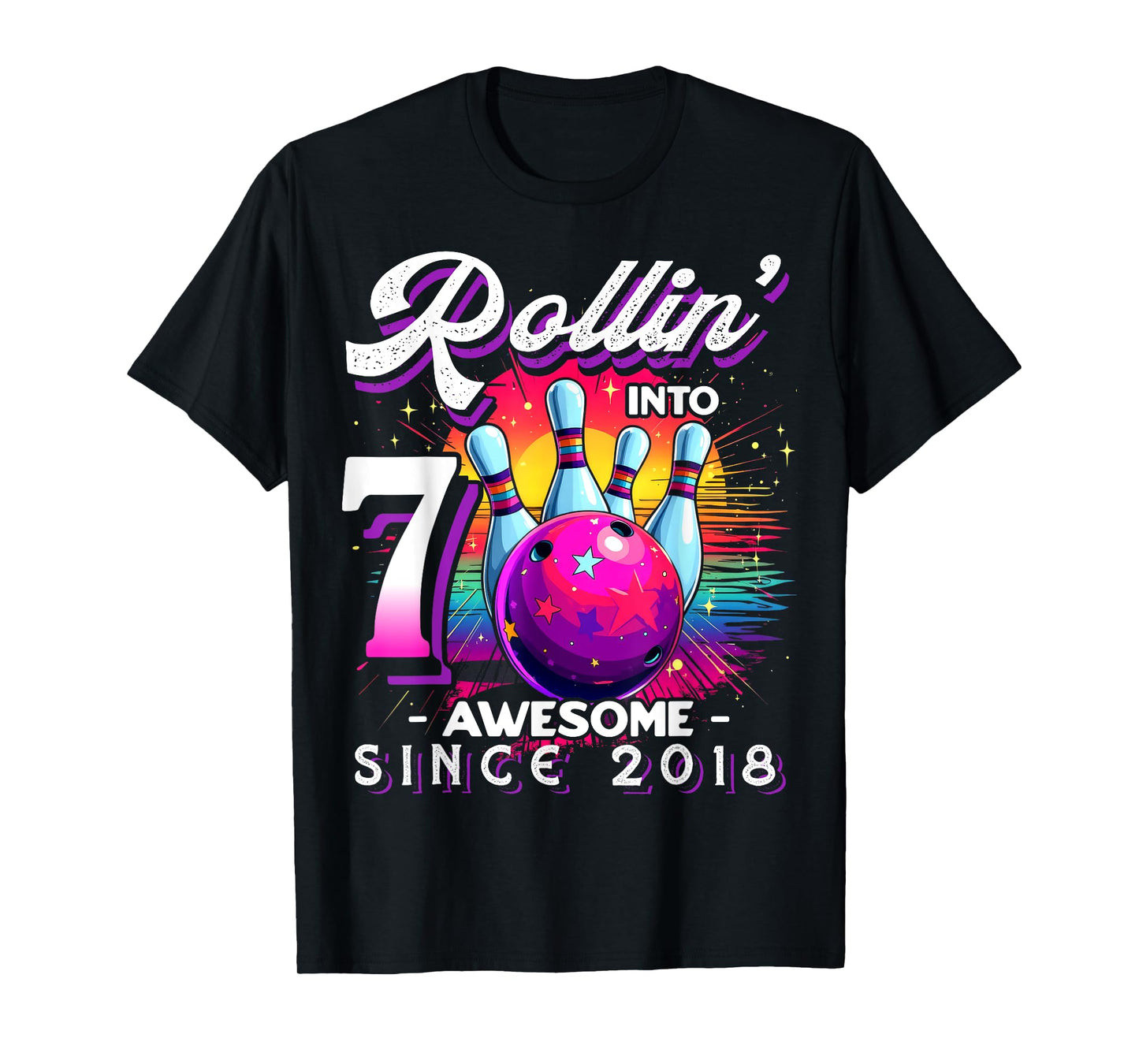 Bowling Party Rollin' 7 Awesome 2018 7th Birthday Girls T-Shirt