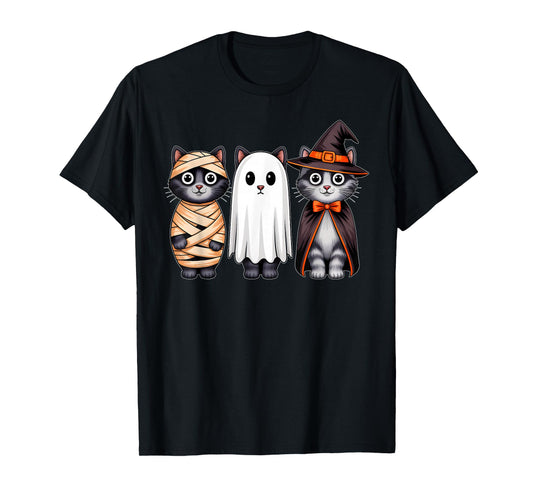Black Cat Witch Ghost Pumpkin Halloween Costume Girls Women T-Shirt