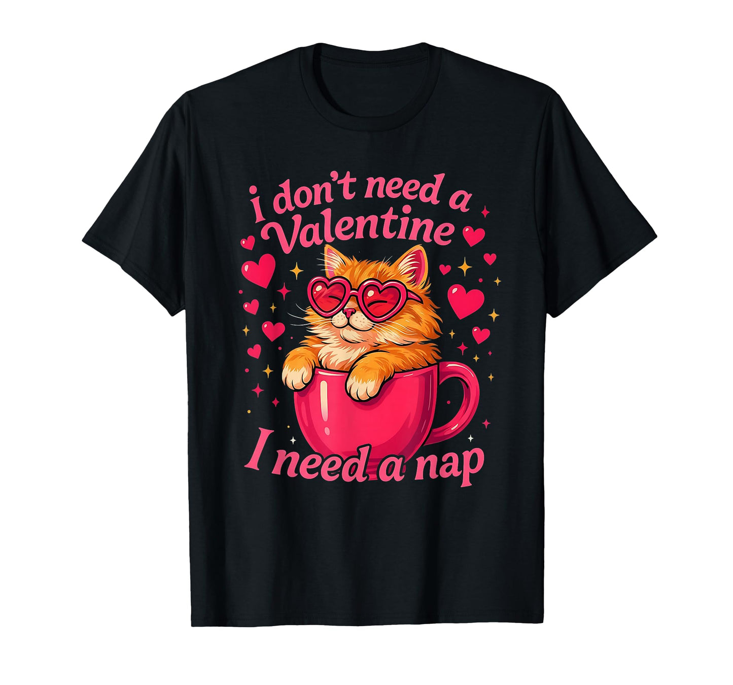 Valentine Cat Nap Funny Cozy Sleep Design T-Shirt