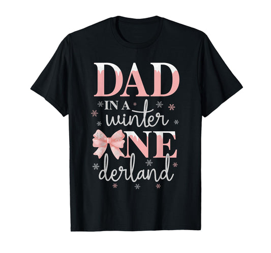 Dad in a Winter Onederland Birthday Girl Bow Snowflake T-Shirt