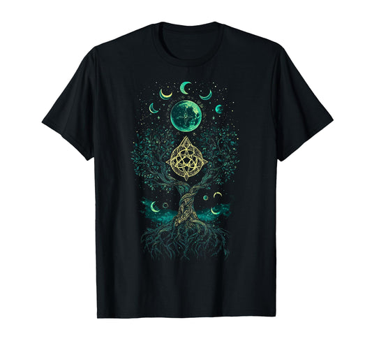 Tree Moon Phases Yggdrasil Viking Pagan Wicca T-Shirt