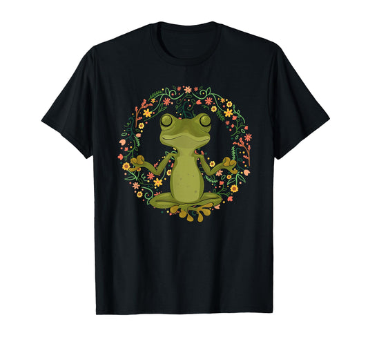 Peace Sign Yoga Frogs Cool Peace Frog Floral T-Shirt