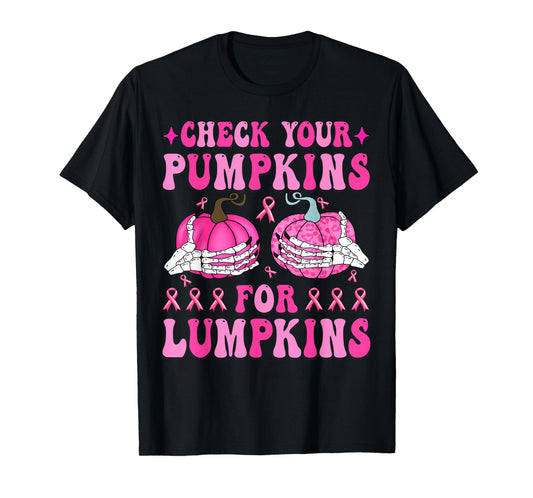 Check Your Pumpkins Breast Cancer Awareness Halloween T-Shirt