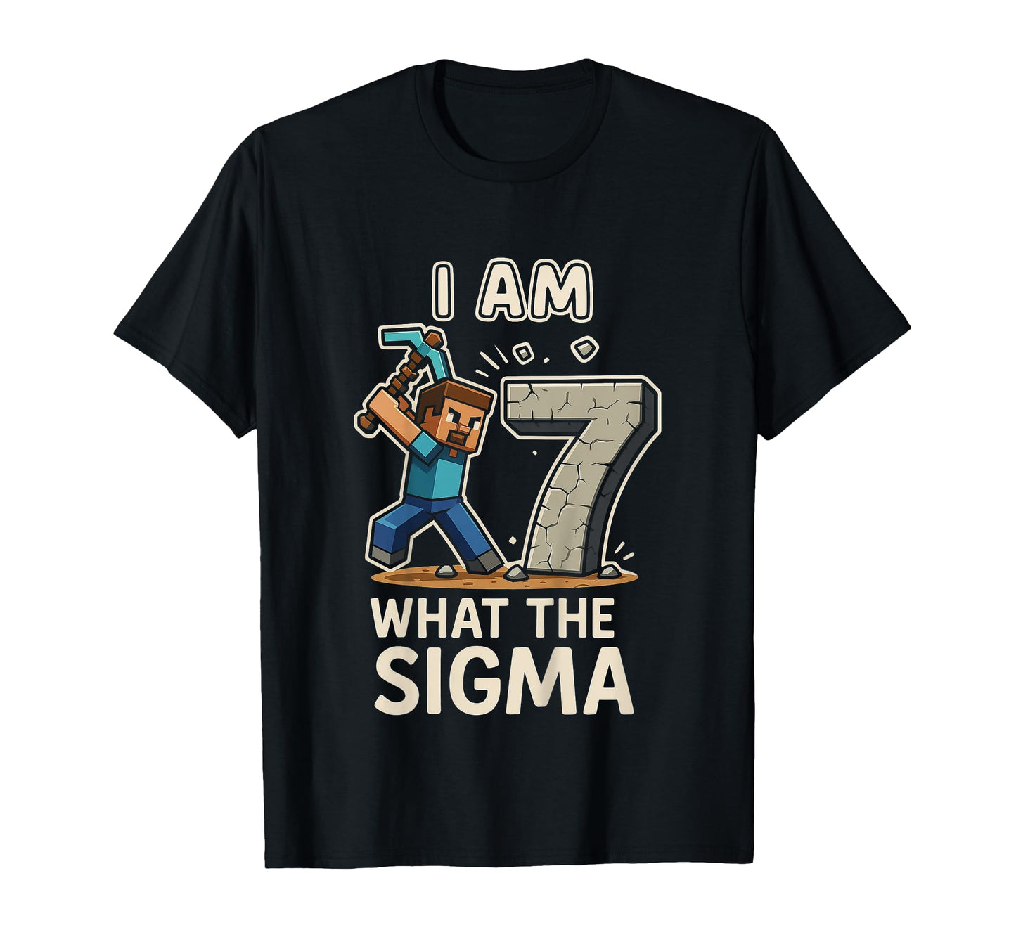 Kids Kids 7 Years Old Sigma Pixel Art Mining Gamer Birthday T-Shirt
