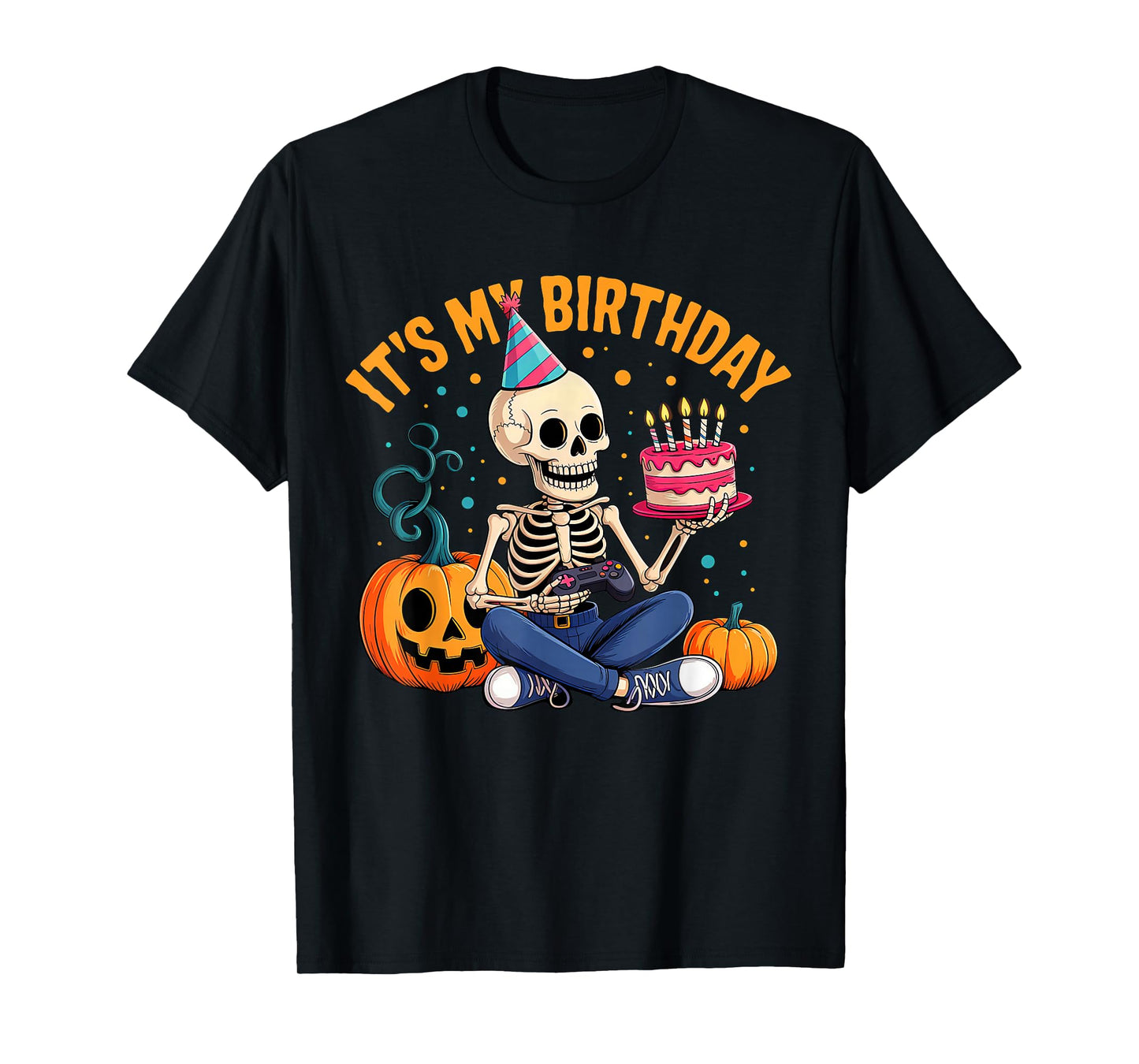 It's My Birthday Skeleton Happy Halloween Gamer Boys Kids T-Shirt