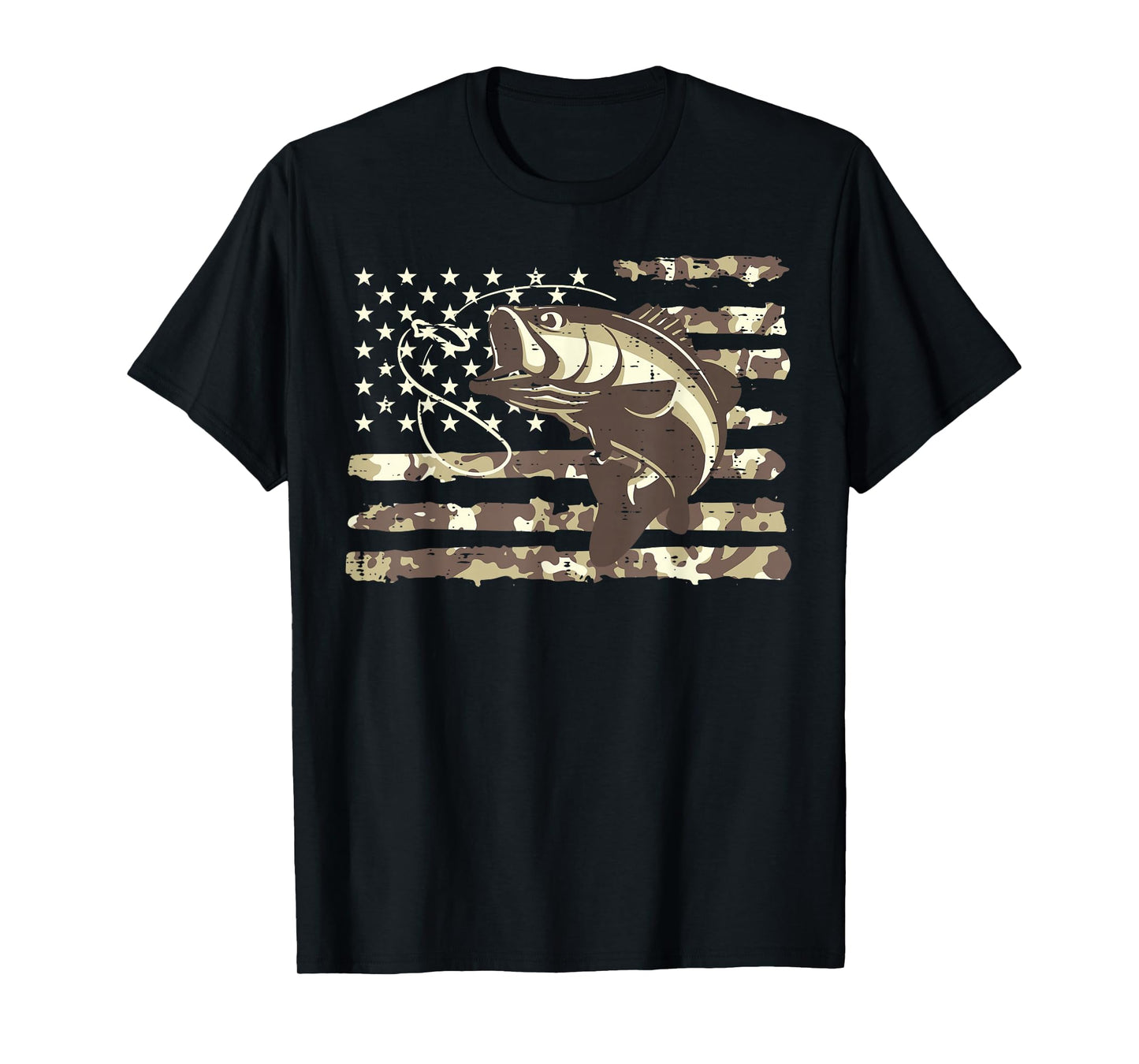 Camo US Flag Bass Fish Cool Fishing Patriotic Men Women Kids T-Shirt