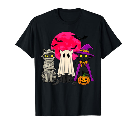 Black Cat Ghost Witch Halloween Costume Men Women Kids T-Shirt