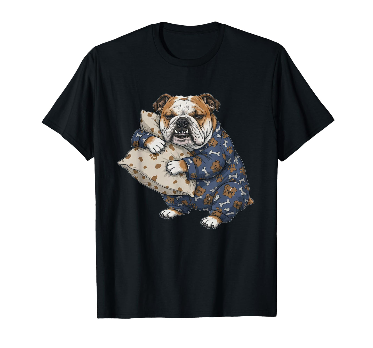Funny Sleepy English Bulldog Pajama Men Women Kids T-Shirt