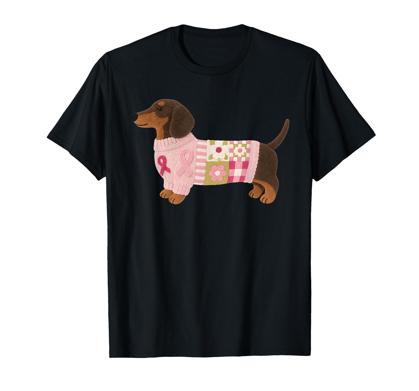 Dachshund Pink Ribbon Breast Cancer Awareness T-Shirt