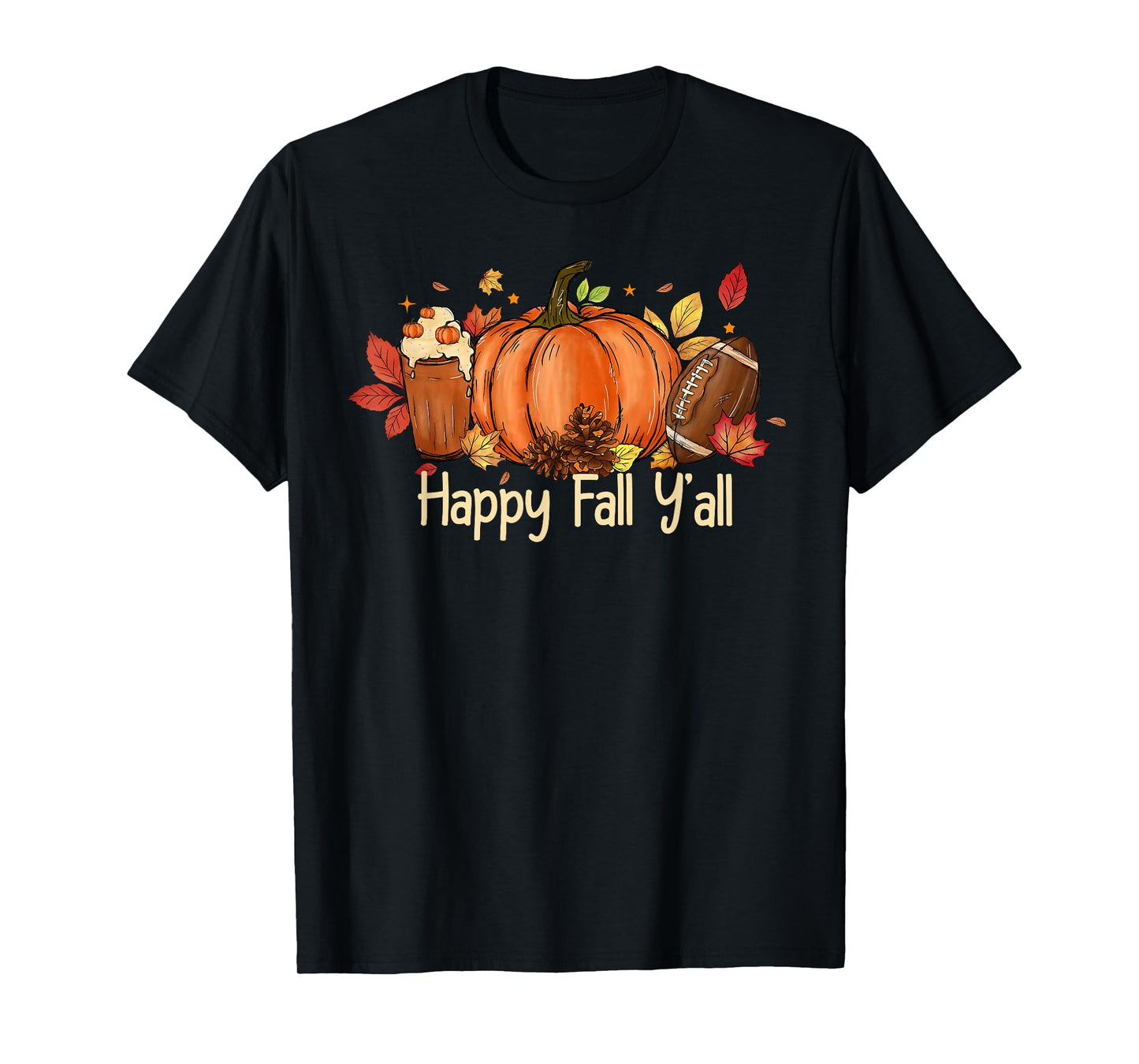 Happy Fall Y'all Pumpkin Spice Football Thanksgiving Autumn T-Shirt
