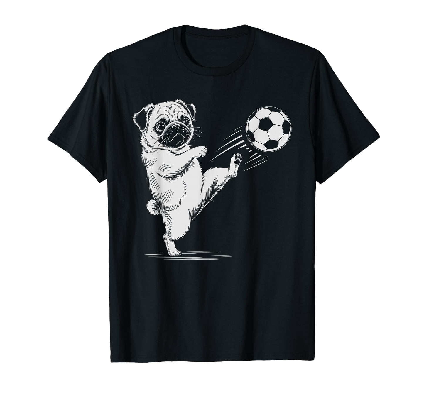 Funny Soccer Pug Ball Scoring Dog Kids Score Game Mom Cleats T-Shirt