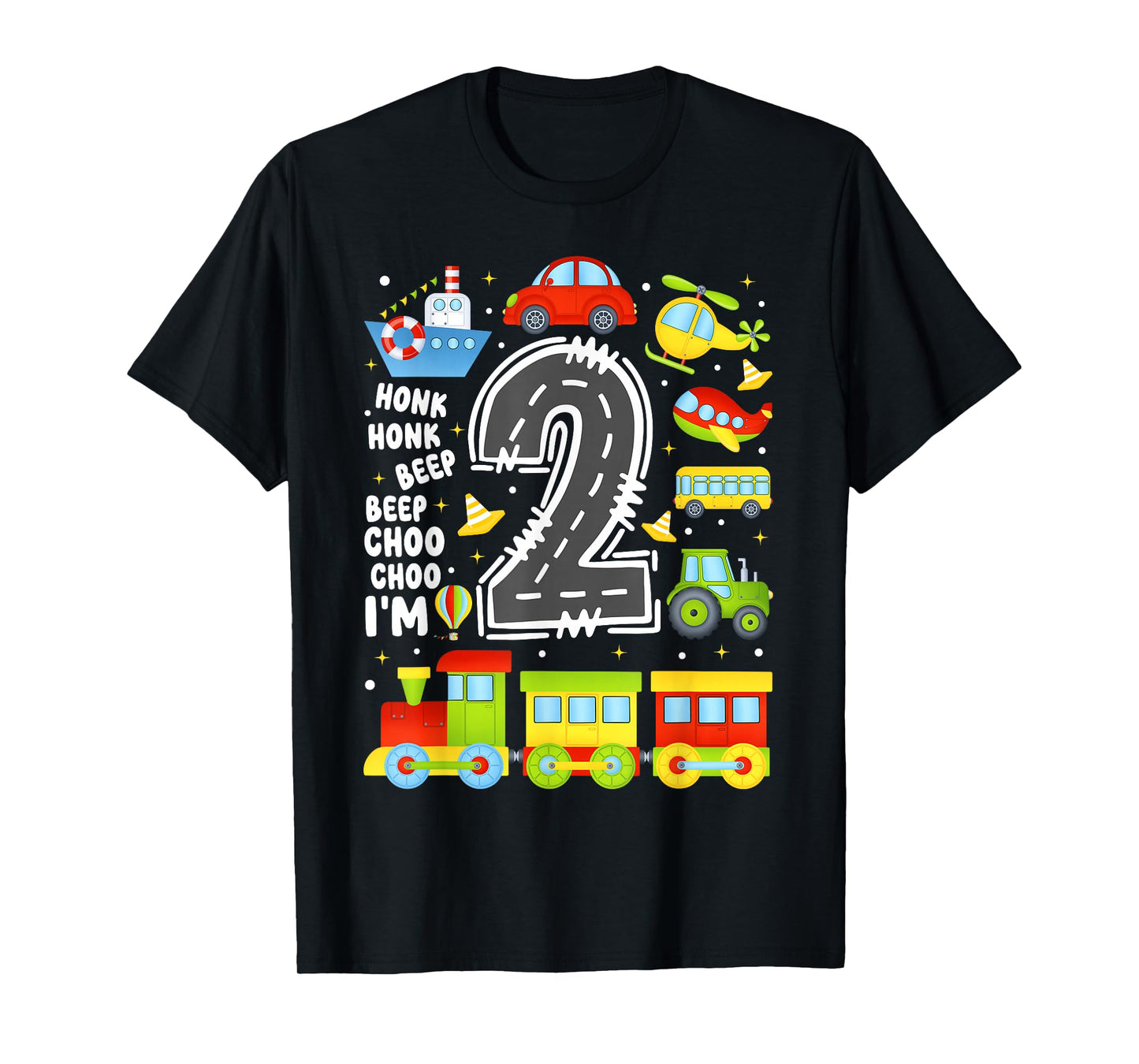 2 Years Old Boys Girls Kids 2nd Birthday Transportation T-Shirt