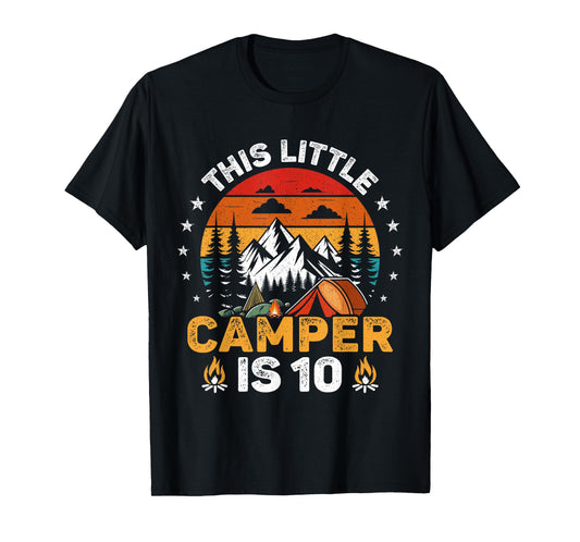 This Little Camper is 10 Year Old 10th Birthday Camping Bday T-Shirt