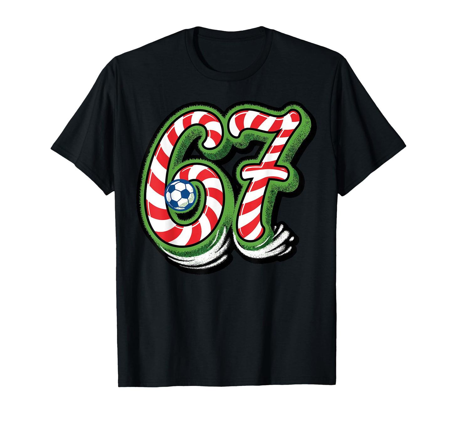 Candy Cane 67 Soccer Ball Christmas Funny Sports T-Shirt